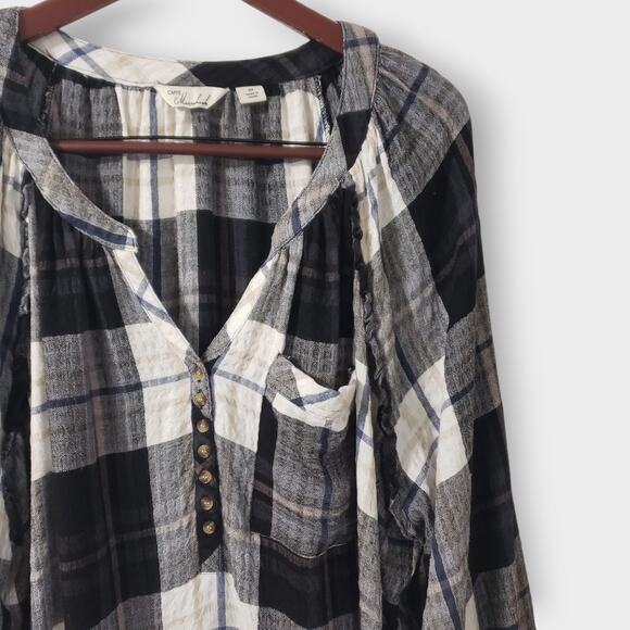 Caffe Marrakesh 3X Plaid Popover Tunic Top Crinkle Texture Pocket Stretch - Picture 2 of 11